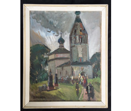 Рожков В.З. КАТАЛОЖНАЯ "Церковь Палех", 1981 г. Холст, масло. Размер 76х60 см. №581