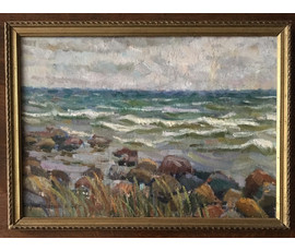 Фото: Красневский И. "Прибой", 1958г. Картон, масло. Размер 30х41,5 см. № 29 - Артикул №29