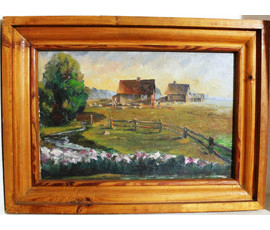 Павайба У. "Хутор Закля", 1977г. ДВП, масло.Размер 25х38 см. №40