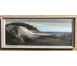 Григорьев В. "Берег Клайпеда",1989г. ДВП, масло.Размер 32х81 см. №45