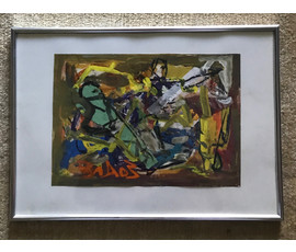 Акулов В.И. “Борьба” 2003 г. Смешанная техника письма. Размер с рамой и паспарту 30,5х42,5 см. №803