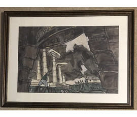 Фото: Кубарев В.Г. “Бегство белых”, 1963-1964 гг. Бумага, гуашь, тушь, перо. Размер 57,5х76,5 см. с рамой и паспарту. - Артикул №891