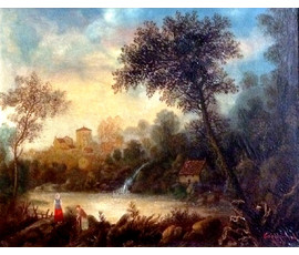 Картина "Домик у озера". Carios Riva; Вена. 1-я пол.20в.; Австрия; №237 НЕТ В НАЛИЧИИ