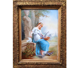 Фарфоровый пласт "Девушка и голуби". Eugene Mathieu. (1812-) Франция. №256