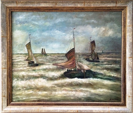 H.W.Mesdag (1831-1915) "Корабли в бушующем море", Голландия. Дерево,масло.Размер 49,5х60 см. №271