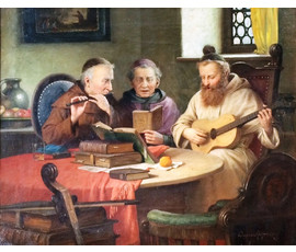 Картина "Монахи - музыканты". Josef Wagner-Hohenberg (1870 - 1937). 19век; Австрия. №304