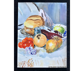 Михеева В.Н. Акварель "Натюрморт с луком", 1978 год; 48/36 см №1533