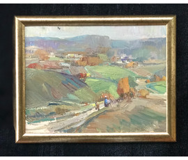 Рожков В.З. "Осенний пейзаж", 1970г. Картон, масло. Размер 46х35 см. В раме 51,5х41 см.№1590