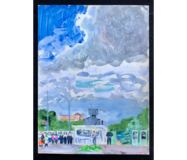 Минск. "Строительство метро". Михеева В.Н. Акварель, 1978 год; 48х36 см №1547