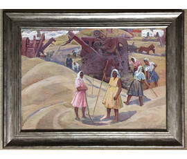 Сухорипа Н.Ф. "На току", 1971г. Холст, масло на картоне. Размер 50х70 см. №524