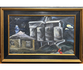 Фото: Скрипниченко Г.С "Минский бетонный завод", 1963г. ДСП, масло. Размер 33х55 см. № 3924 - Артикул №3924