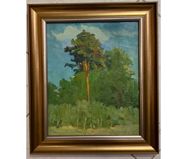 Кравцов В.П "Сосна", 1962г. Картон, масло. Размер 29х24 см. № 2745