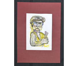 Акулов В.И "Автопортрет с кистями", 2015г. Бумага, акрил. Размер с паспарту 50х70 см. № 3532