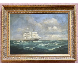 "Парусники в море",1907г. Холст, масло. Подпись автора. Размер с учётом родной рамы 105х80 см. № 1