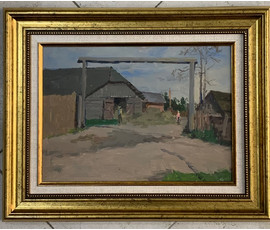 Дорошевич Ф.И "Сельский вид",картон, масло. Размер 24х35 см. № 2593