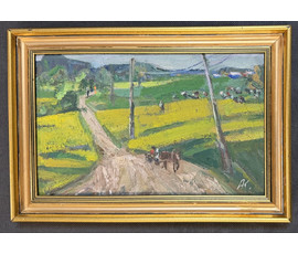 Коктев А.А "Дорога в поле", 1975г. Картон, масло. Размер с рамой 31,5х22 см. № 3743