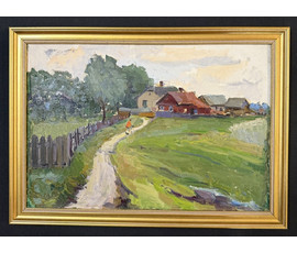 Фото: Савицкий В.Н "Переселка", 1952г. Картон, масло. Размер с рамой 40х55,5 см. № 3860 - Артикул №3860