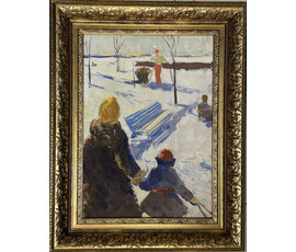 Казакевич Н.К "Зимний день", 1978г. Холст, масло, картон. Размер 49х35 см. № 3609