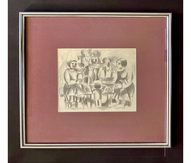 Кищенко А.М "Едоки арбуза",1960г. Ранняя каталожная графика. Бумага, карандаш. Размер с рамой и паспарту 41,5х46 см. № 3243
