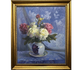 КАТАЛОЖНЫЙ Явич П.М. (ученик Пэна Ю.М.) "Пионы",1998 год. Холст, масло. Размер 70х60 см. №1395