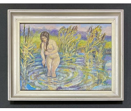 Фото: Поплавский Г.Г "Купальщица.Ню", 2011г. Холст, акрил. Размер с рамой 47,5х37,5 см. № 3624 - Артикул №3624
