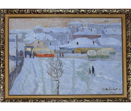 Козловский А.С "У Комаровки", 1967г. Картон, масло.Размер с рамой 79х57 см. № 3759