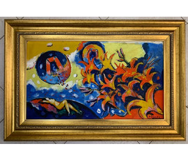 Кищенко А.М. «Вечный праздник» или «Зачарован день», 1993г. Холст на картоне,масло. Размер с рамой 91х61 см. № 1917