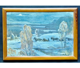 Рожков В.З "Зимушка", 1976г. Картон, темпера. Размер с рамой 65,5х45,5 см.№ 3953