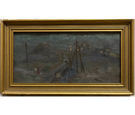 Адамович С.Ф "Терракоты ночью", 1950г. Картон, масло. Размер 14.3х28, 5 см. С родной рамой 19х33 см. № 2783