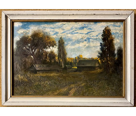 Скрипниченко Г.С "Хутар", 1982г. Картон, масло. Размер с рамой 62,5х45 см. № 3976
