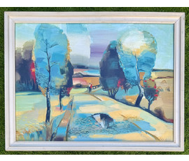 Щемелёв Л.Д "Дорога на Радошковичи.Свидание", 1986г. Холст, масло. Размер с родной рамой 88х68 см. № 4054