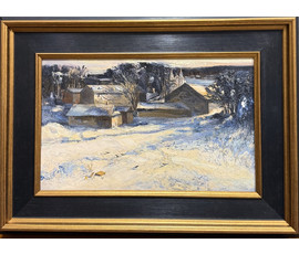 Скрипниченко Г.С. Каталожная работа "Местечко", 1982 г. Картон, масло. Размер c рамой 51х38 см. № 4077