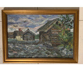 Фото: Попович М.И "Карельские баньки",1977г. Картон, масло. Размер 29х43 см. № 2519 - Артикул №2519