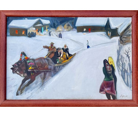 Фото: Щемелёв Л.Д "Снежаньскае вяселле", 1989 г. Холст, масло. Размер с родной рамой 101х72 см. № 4090 - Артикул №4090