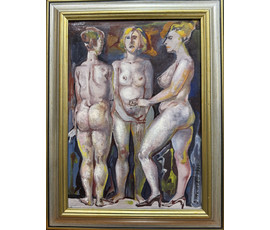 Ткачёв В.В "Три грации", 2000 г. Картон, масло. Размер с рамой 41,5х32 см. № 4113