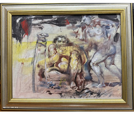 Ткачёв В.В "Музыка пана", 2000 г. Холст, масло. Размер с рамой 44,5х36,5 см. № 4112