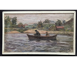 Фото: Савицкий В.Н "Нёманские рыбаки", 1963г. Холст, масло. Размер 33,5х57,5 см. № 3676 - Артикул №3676