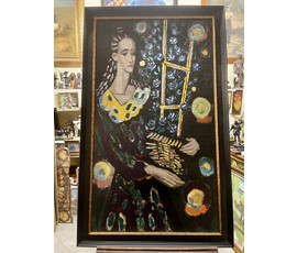 Кищенко А.М "Девушка с цветами", 1981г. Холст, масло. Размер 140х80 см. № 3302