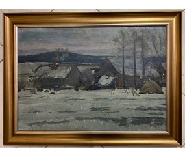 Фото: Рей И.П "Сельский мотив", 1970 г. Картон, масло. Размер 35х50 см. № 2670 - Артикул №2670