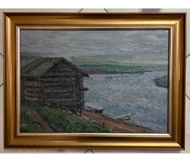 Фото: Попович М.И "Банька на Севере", 1973г. Картон, масло. Размер 30х42 см. № 2686 - Артикул №2686