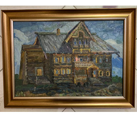 Попович М.И "В Кижах", 1977г. Картон, масло. Размер 45х31,5 см. № 2684
