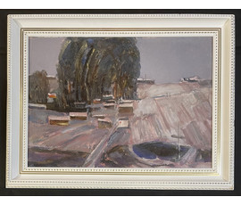 Данциг М.В "Посёлок", 1967г. Картон, масло. Размер 50х70 см., с родной рамой 85х65,5 см. № 3449