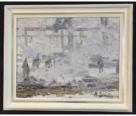 Данциг М.В "На строительной площадке", 1969г. Холст, масло.Размер с рамой 67х81,5 см. № 3873