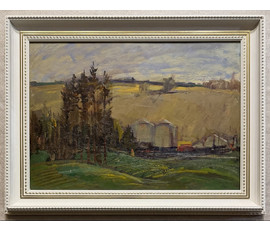 Данциг М.В "Пейзаж с цистернами", 1955г. Картон, масло. Размер с рамой 85х65 см. № 3872