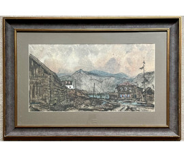 Фото: Кубарев В.Г. “Сибирское село”,1964г. Бумага, гуашь, акварель. Размер 68х100 см. с рамой и паспарту. - Артикул №885