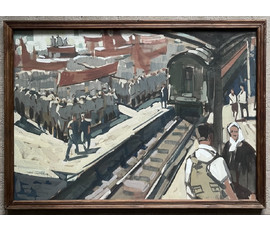 Фото: Картина. Кубарев В.Г. Смешанная техника письма. 1964 г. Размер 79х82 см. с рамой и паспарту. - Артикул №710