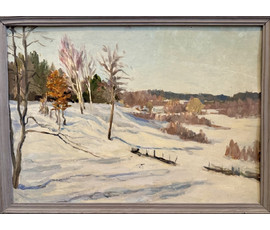 Бржозовский Г.Ф "Белорусский зимний пейзаж", 1947г. Картон, масло. Размер с рамой 74,5х54,5 см. см. № 3451