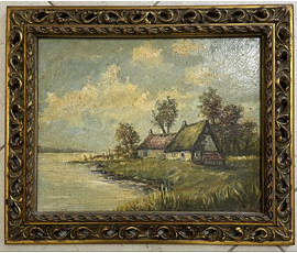 Пейзаж. Европа, начало 20 века. Дерево, масло. Размер с рамой 37.5х31,5 см. № 3252