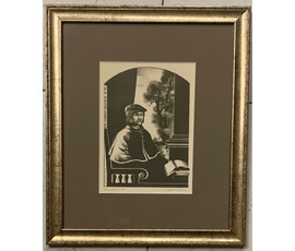 Скрипниченко Г.С. Художник-сюрреалист, "белорусский Дали". Экслибрис. Белага А.Я. 1970г. Тушь,размер 16х23 см. С рамой 30,5х36 см. № 1986