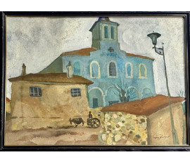 Заборов Б.А "Пейзаж", 1970г. Экспертное заключение. Картон, смешанная техника. Размер 48х67 см. № 3875
